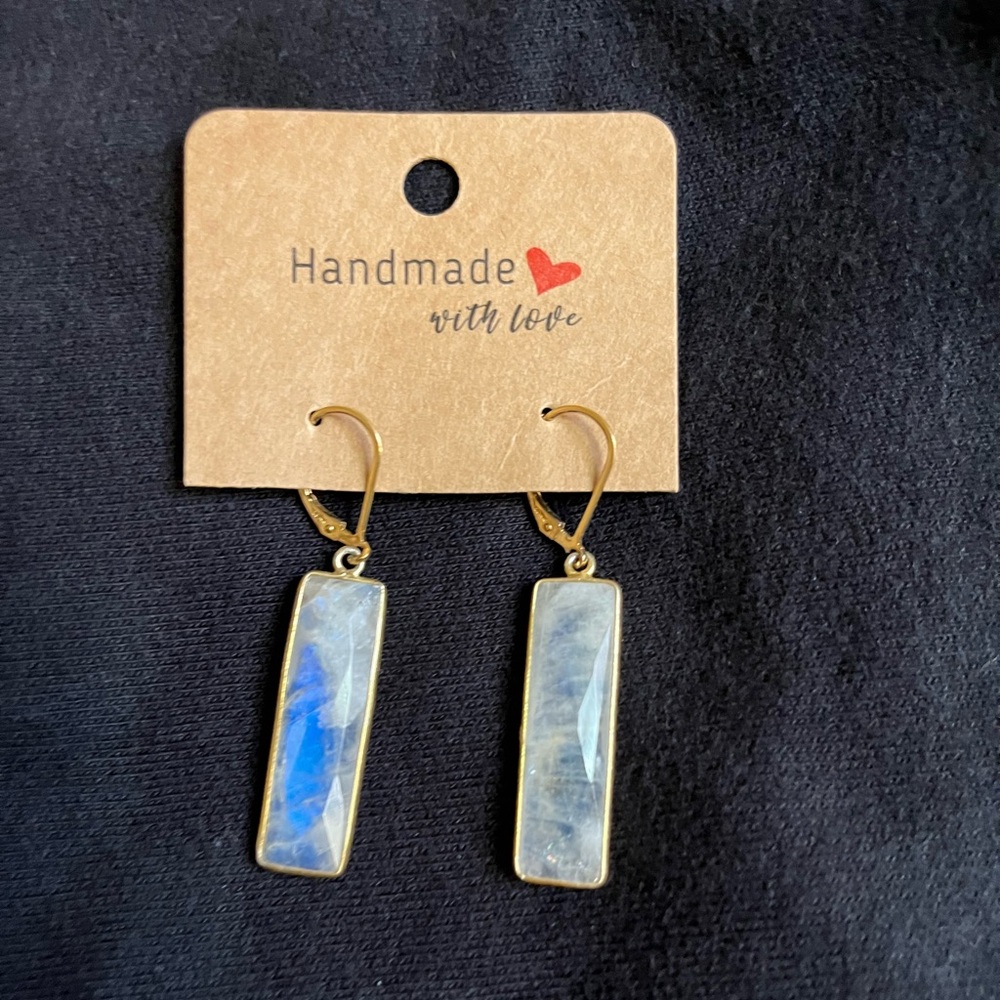 Faceted Rainbow Moonstone Rectangular Earrings - image 1
